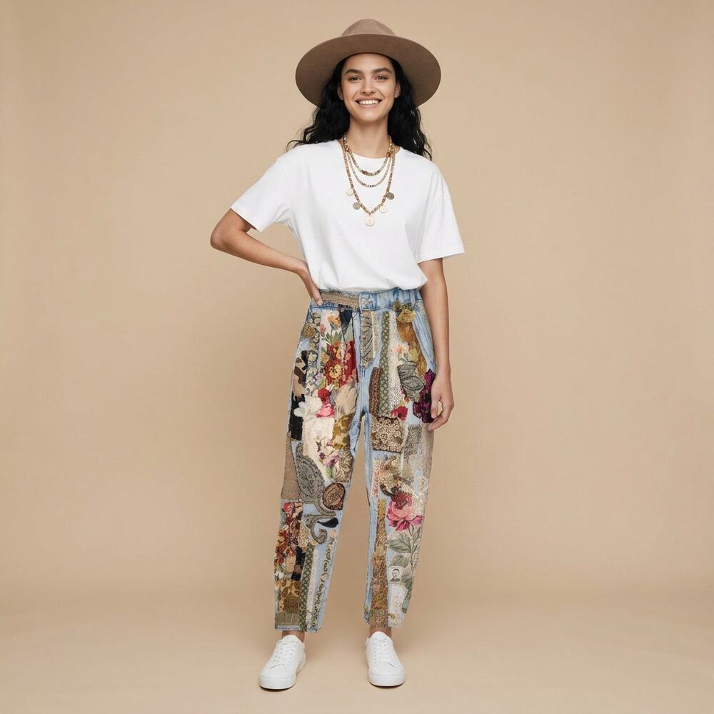 Upcycled Festival Patchwork Jeans — One‑of‑a‑Kind — Zara “Barrel Leg” 90s Fit